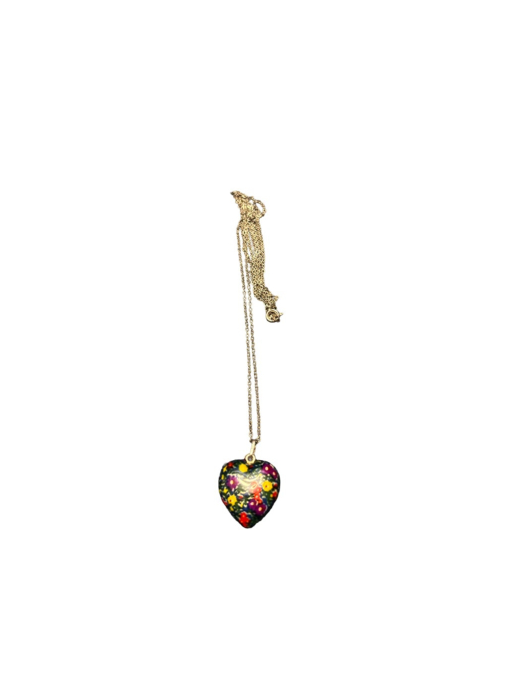 Vtg Silver Chain Murano Glass Heart Shaped Pendant Necklace